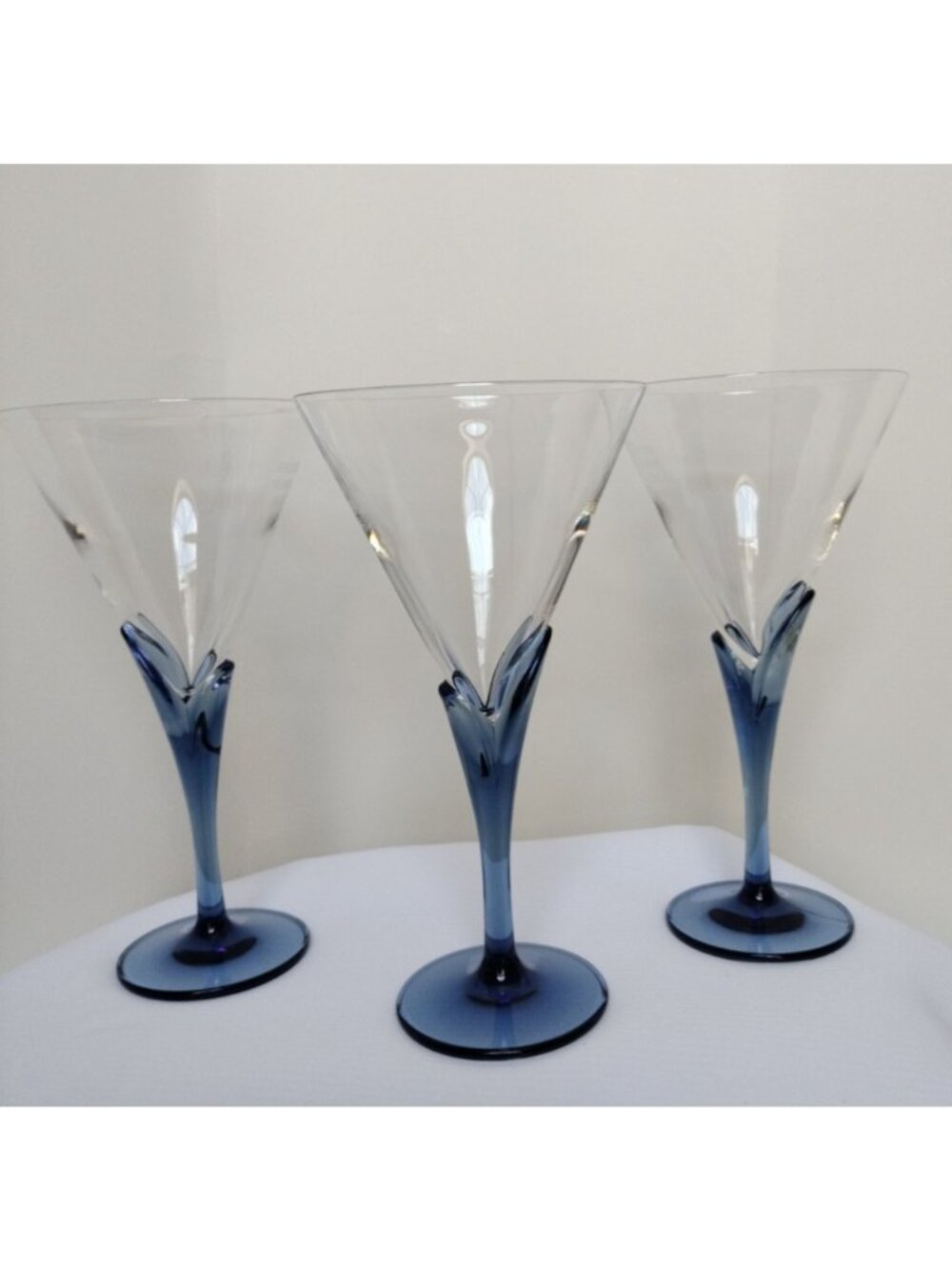 3 Luigi Bormioli Courvoisier Cognac Cocktail Martini Glasses 8" Blue Tulip Stem